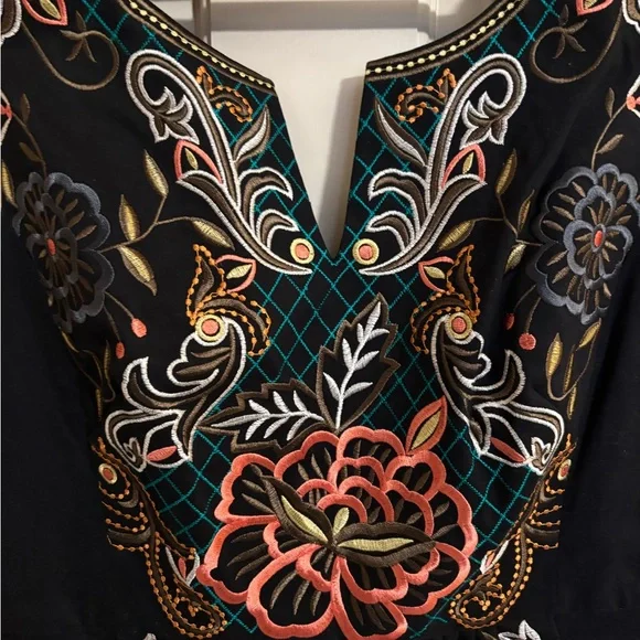 Moulinette Soeurs Black and Orange Embroidered Midi Dress - Picture 3 of 5